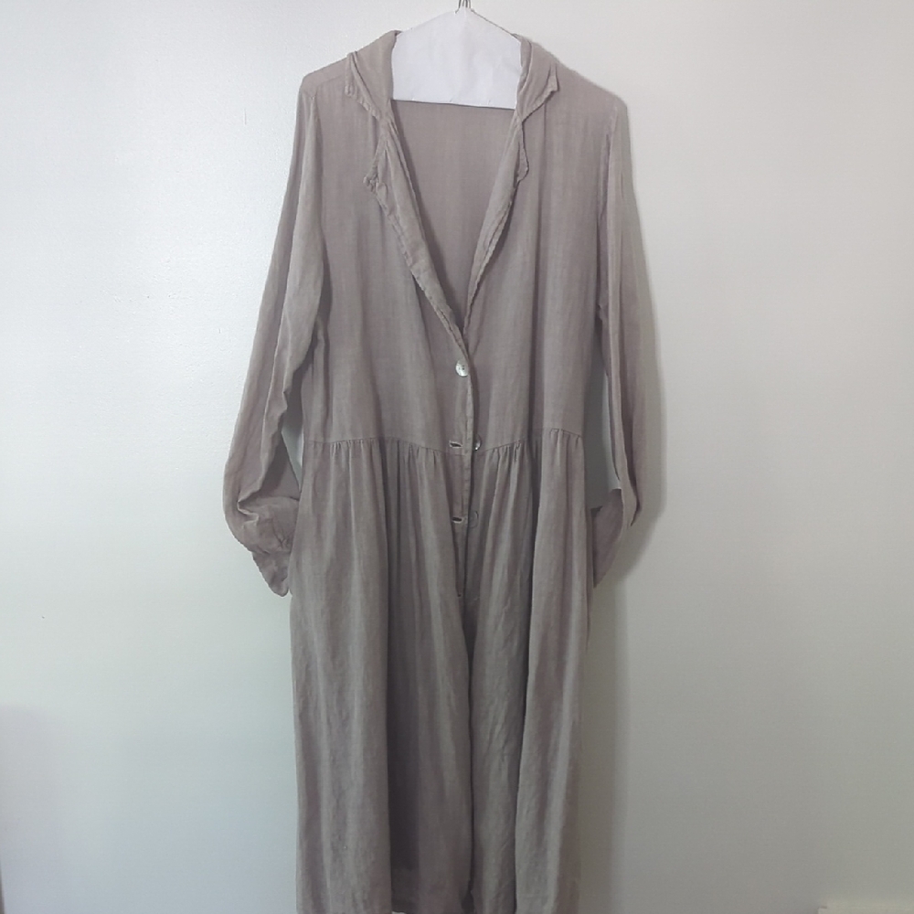 Linen Italy Long Sleeve Button-Up Dress Coat